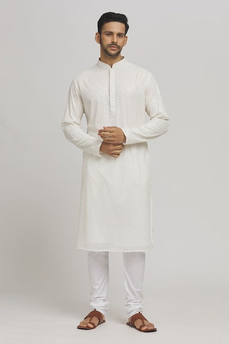 Aham-Vayam Sonabarfi Embroidered Cotton Kurta & Churidar Set 