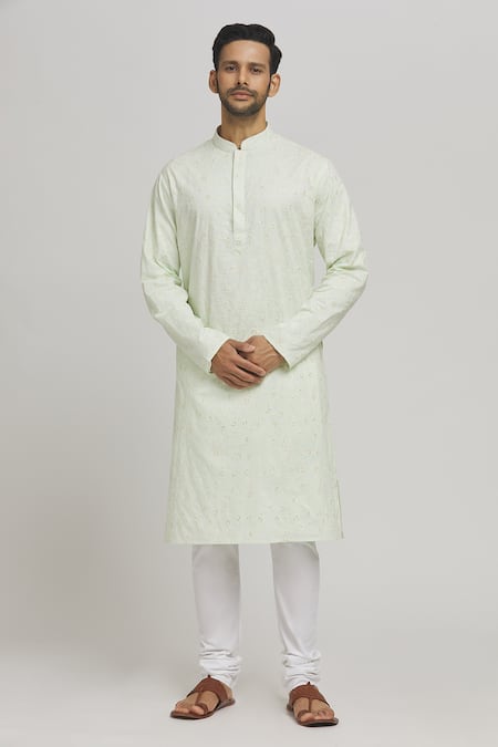 Aham-Vayam Flora Embroidered Cotton Kurta & Churidar Set 