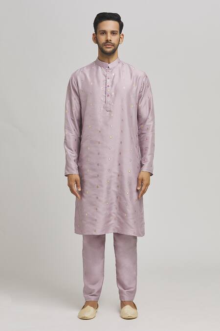 Aham-Vayam_Purple Cotton Sequins, Embroidery Pastel Geometric Bundi Set _Online_at_Aza_Fashions