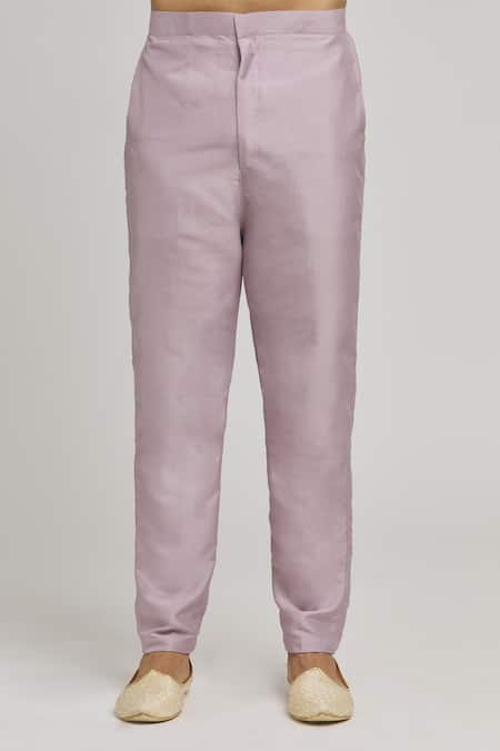 Buy_Aham-Vayam_Purple Cotton Sequins, Embroidery Pastel Geometric Bundi Set 