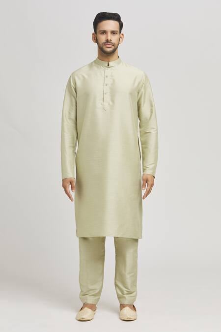 Aham-Vayam_Green Cotton Embroidery Chevron Bundi Kurta Set _Online_at_Aza_Fashions