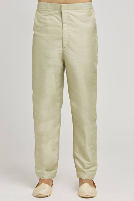 Aham-Vayam_Green Cotton Embroidery Chevron Bundi Kurta Set _at_Aza_Fashions