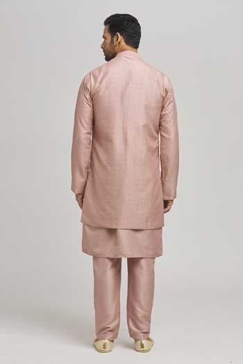 Aham-Vayam Stripe Embroidered Pattern Jacket Kurta Set 