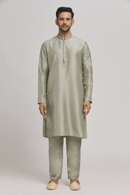 Aham-Vayam Green Cotton Embroidery Stripe Jacket Kurta Set Online at Aza Fashions Aham-Vayam_Green Cotton Embroidery Stripe Jacket Kurta Set _Online_at_Aza_Fashions