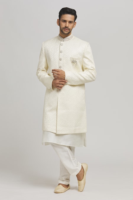 Aham-Vayam Mahotsav Geometric Pattern Sherwani Pant Set 