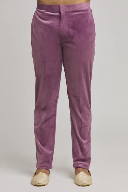 Aham-Vayam_Purple Cotton, Velvet Sequins Amiri Embroidered Sherawni With Pant _at_Aza_Fashions