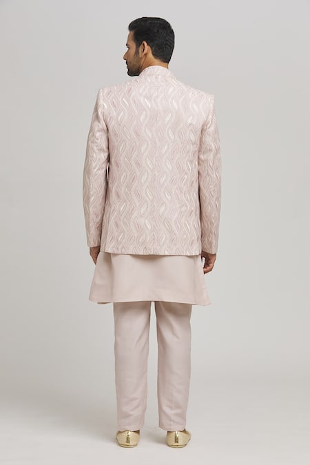 Shop Aham-Vayam Pink Cotton Embroidery Ambar Foliage Jacket Pant Set at Aza Fashions Shop_Aham-Vayam_Pink Cotton Embroidery Ambar Foliage Jacket Pant Set _at_Aza_Fashions