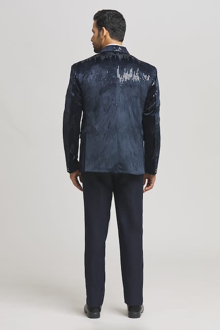 Aham-Vayam Blue Sequin Embellished Tuxedo Set