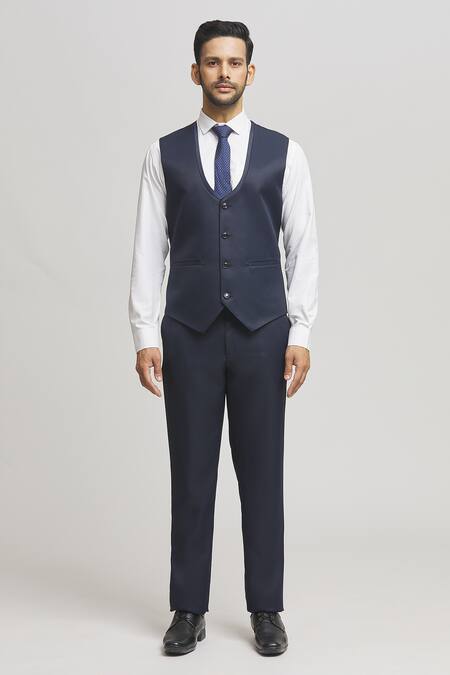 Aham-Vayam Blue Cotton, Velvet, Silk Sequins Embellished Tuxedo Set Online at Aza Fashions Aham-Vayam_Blue Cotton, Velvet, Silk Sequins Embellished Tuxedo Set _Online_at_Aza_Fashions