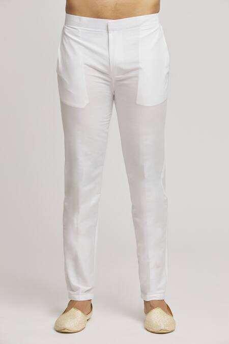 Aham-Vayam_White Cotton Embroidery Mughalzardoz Sherwani With Pant _at_Aza_Fashions