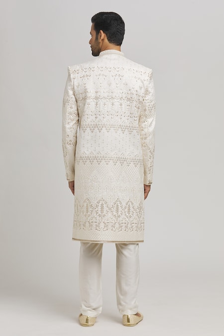 Aham-Vayam Sunehra Buta Patti Embroidered Sherwani Pyjama Set 