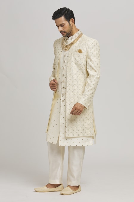 Aham-Vayam Kripam Embroidered Open Sherwani Pant Set 