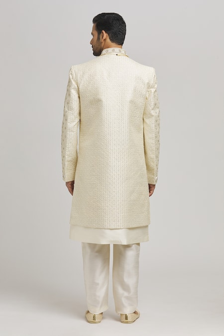 Aham-Vayam Kripam Embroidered Open Sherwani Pant Set 