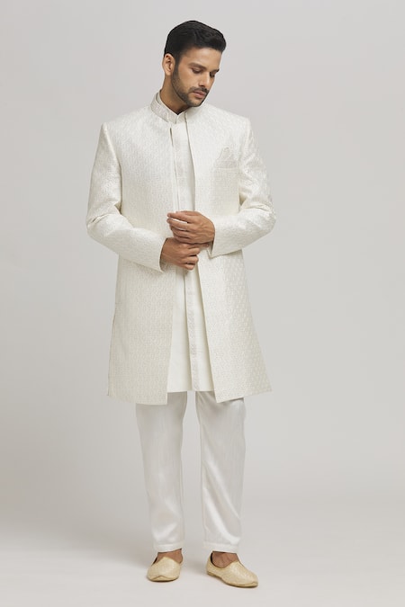 Aham-Vayam Krishnam Embroidered Open Sherwani Pant Set 