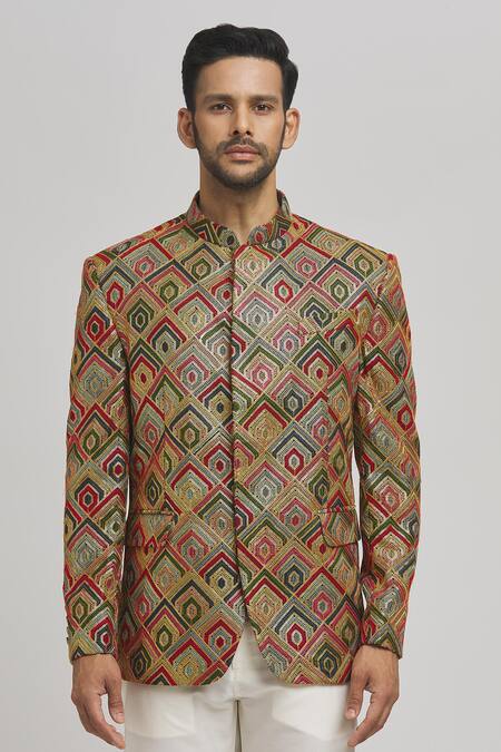 Aham-Vayam Yellow Cotton Embroidery Tyohaar Bandhgala Online at Aza Fashions Aham-Vayam_Yellow Cotton Embroidery Tyohaar Bandhgala _Online_at_Aza_Fashions