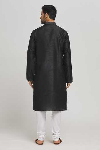 Shop Aham-Vayam Black Cotton, Silk Sequins Sundar Straight Kurta With Patiala Pant at Aza Fashions Shop_Aham-Vayam_Black Cotton, Silk Sequins Sundar Straight Kurta With Patiala Pant _at_Aza_Fashions