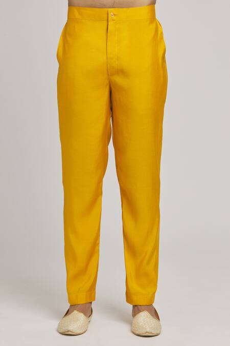 Aham-Vayam Yellow Silk, Cotton Mirrors, Embroidery Katsu Kurta Pant Set at Aza Fashions Aham-Vayam_Yellow Silk, Cotton Mirrors, Embroidery Katsu Kurta Pant Set _at_Aza_Fashions