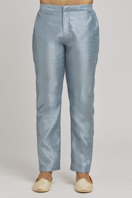 Aham-Vayam_Blue Cotton Embroidery, Sequins Karnik Jaal Jacket Kurta Set _at_Aza_Fashions