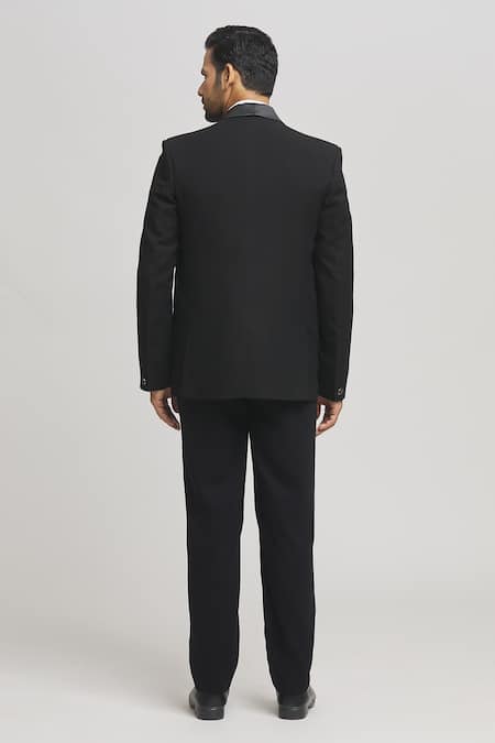 Shop Aham-Vayam Black Cotton, Polyester Cut Work Cutdana Embellished Tuxedo Pant Set at Aza Fashions Shop_Aham-Vayam_Black Cotton, Polyester Cut Work Cutdana Embellished Tuxedo Pant Set _at_Aza_Fashions