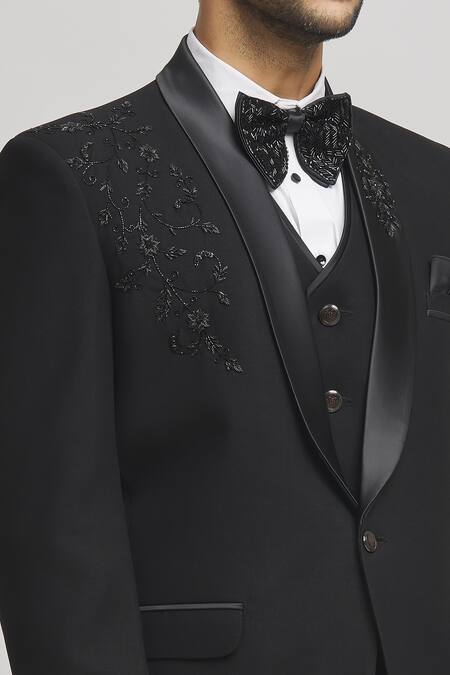 Buy Aham-Vayam Black Cotton, Polyester Cut Work Cutdana Embellished Tuxedo Pant Set Online at Aza Fashions Buy_Aham-Vayam_Black Cotton, Polyester Cut Work Cutdana Embellished Tuxedo Pant Set _Online_at_Aza_Fashions