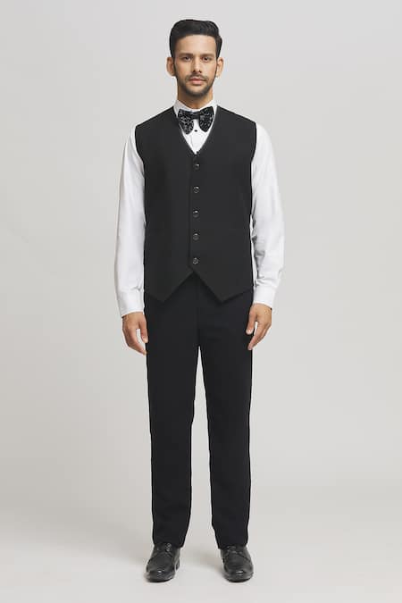 Shop Aham-Vayam Black Cotton, Polyester Cut Work Cutdana Embellished Tuxedo Pant Set Online at Aza Fashions Shop_Aham-Vayam_Black Cotton, Polyester Cut Work Cutdana Embellished Tuxedo Pant Set _Online_at_Aza_Fashions