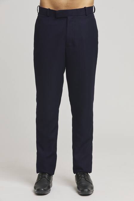 Aham-Vayam_Blue Cotton, Wool Cut Work Eden Floral Cutdana Embellished Tuxedo Pant Set _Online_at_Aza_Fashions