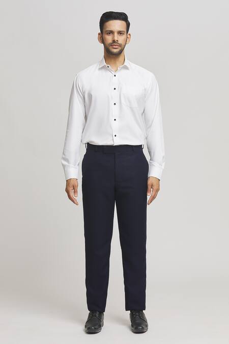 Shop_Aham-Vayam_Blue Cotton, Wool Cut Work Eden Floral Cutdana Embellished Tuxedo Pant Set _Online_at_Aza_Fashions