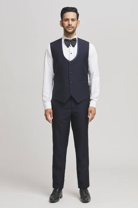 Buy Aham-Vayam Blue Suede, Cotton, Polyester, Wool Cut Work Cutdana Embellished Tuxedo Set Online at Aza Fashions Buy_Aham-Vayam_Blue Suede, Cotton, Polyester, Wool Cut Work Cutdana Embellished Tuxedo Set _Online_at_Aza_Fashions