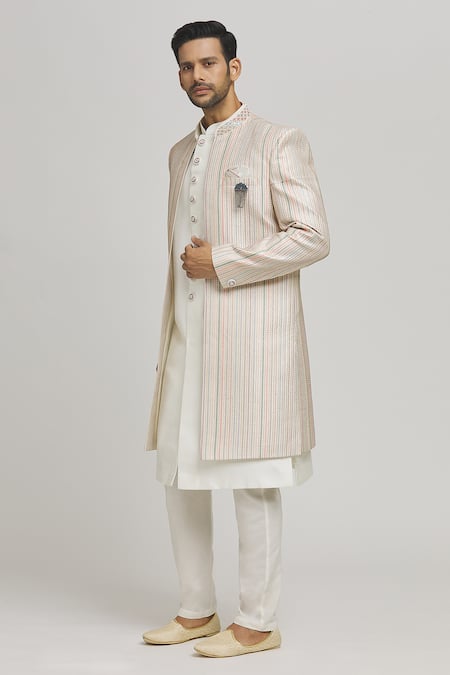 Aham-Vayam Milaap Stripe Embroidered Jacket Pant Set 