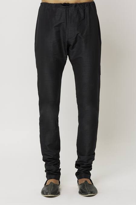 Samyukta Singhania_Black Silk, Denim Plumeria Garden Print Kurta Set_at_Aza_Fashions