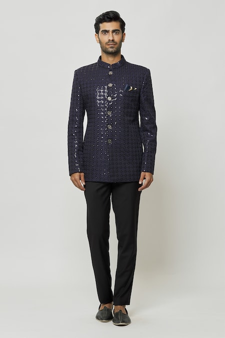 Arihant Rai Sinha Blue Silk, Polyester Sequins Embroidered Jodhpuri Online at Aza Fashions Arihant Rai Sinha_Blue Silk, Polyester Sequins Embroidered Jodhpuri _Online_at_Aza_Fashions
