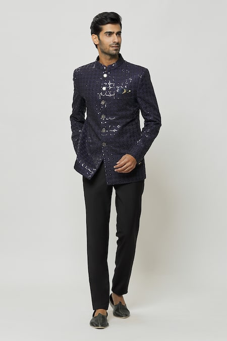 Buy Arihant Rai Sinha Blue Silk, Polyester Sequins Embroidered Jodhpuri Online at Aza Fashions Buy_Arihant Rai Sinha_Blue Silk, Polyester Sequins Embroidered Jodhpuri _Online_at_Aza_Fashions