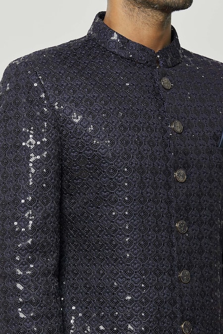 Shop Arihant Rai Sinha Blue Silk, Polyester Sequins Embroidered Jodhpuri Online at Aza Fashions Shop_Arihant Rai Sinha_Blue Silk, Polyester Sequins Embroidered Jodhpuri _Online_at_Aza_Fashions
