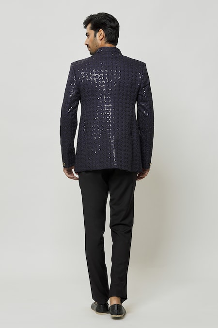 Shop Arihant Rai Sinha Blue Silk, Polyester Sequins Embroidered Jodhpuri at Aza Fashions Shop_Arihant Rai Sinha_Blue Silk, Polyester Sequins Embroidered Jodhpuri _at_Aza_Fashions