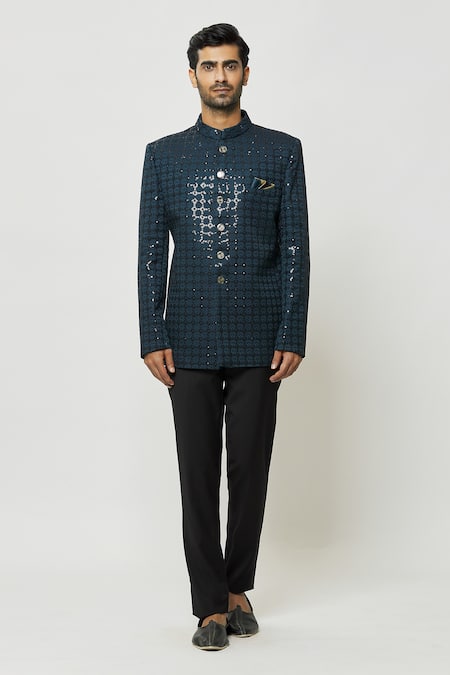Buy Arihant Rai Sinha Green Silk Sequins, Embroidery Teal Jodhpuri Online at Aza Fashions Buy_Arihant Rai Sinha_Green Silk Sequins, Embroidery Teal Jodhpuri _Online_at_Aza_Fashions