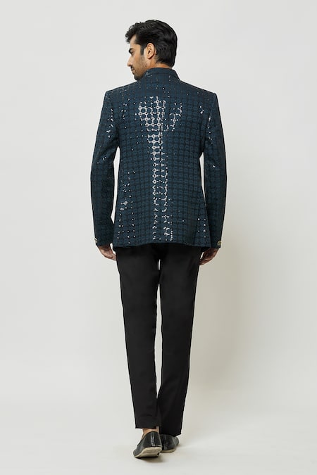 Shop Arihant Rai Sinha Green Silk Sequins, Embroidery Teal Jodhpuri at Aza Fashions Shop_Arihant Rai Sinha_Green Silk Sequins, Embroidery Teal Jodhpuri _at_Aza_Fashions