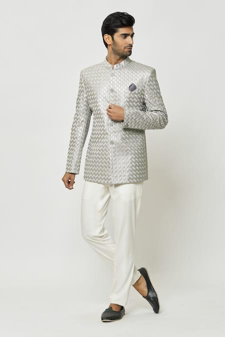 Arihant Rai Sinha Grey Silk Sequins, Embroidery Thread Full Sleeve Jodhpuri Online at Aza Fashions Arihant Rai Sinha_Grey Silk Sequins, Embroidery Thread Full Sleeve Jodhpuri _Online_at_Aza_Fashions