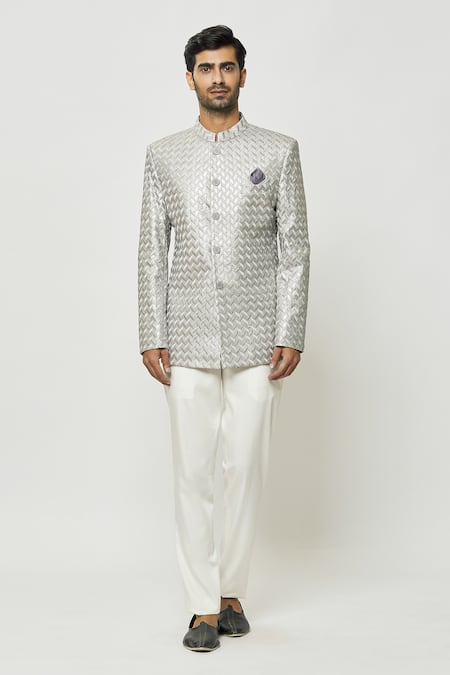 Arihant Rai Sinha Grey Silk Sequins, Embroidery Thread Full Sleeve Jodhpuri at Aza Fashions Arihant Rai Sinha_Grey Silk Sequins, Embroidery Thread Full Sleeve Jodhpuri _at_Aza_Fashions