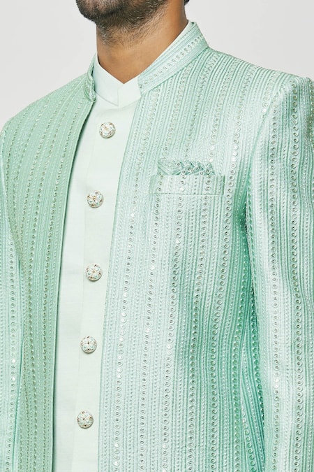 Arihant Rai Sinha_Green Silk Sequins, Embroidery Thread Work Jodhpuri With Short Kurta _at_Aza_Fashions