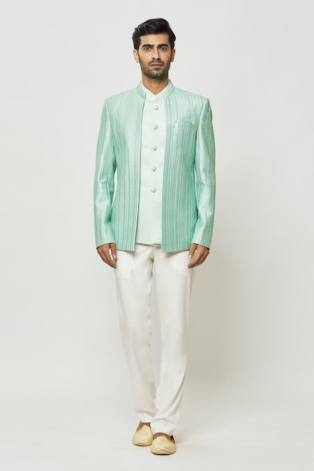Buy_Arihant Rai Sinha_Green Silk Sequins, Embroidery Thread Work Jodhpuri With Short Kurta 