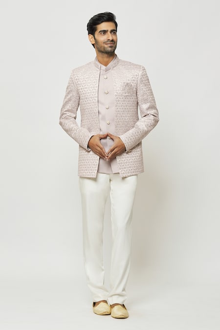 Aryavir Malhotra Pink Art Silk Embroidered Sequins Work Jodhpuri With Short Kurta 