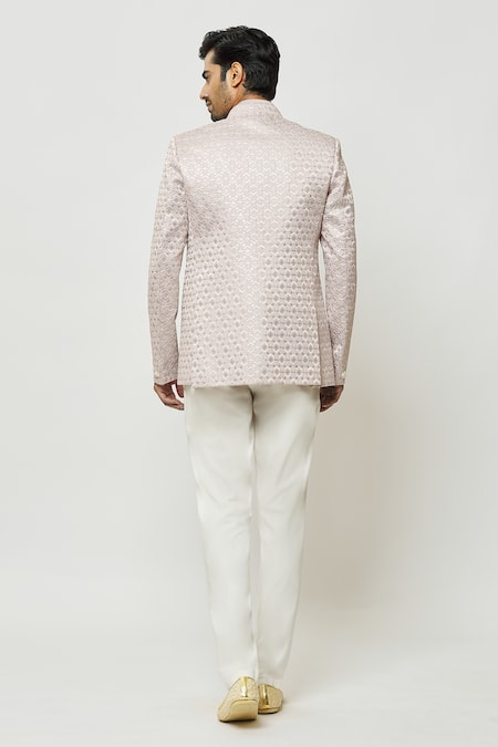 Shop_Arihant Rai Sinha_Pink Silk Sequins, Embroidery Work Jodhpuri With Short Kurta _at_Aza_Fashions