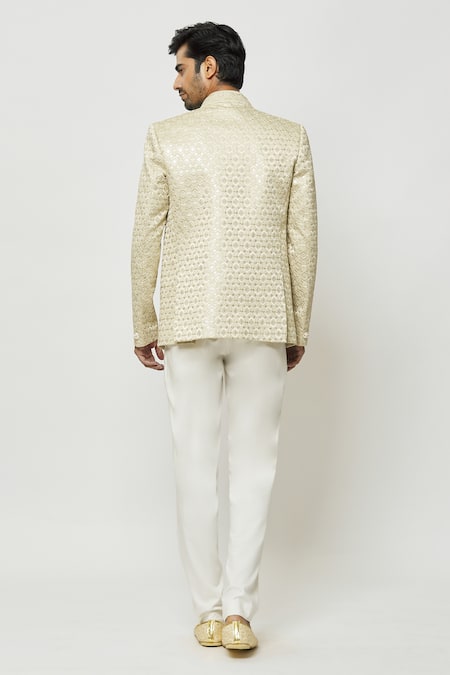 Shop_Arihant Rai Sinha_Beige Silk Sequins, Embroidery Hand Jodhpuri With Short Kurta _at_Aza_Fashions