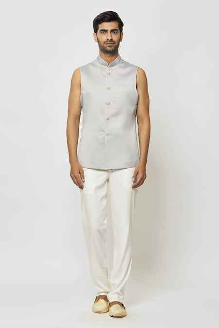 Shop Arihant Rai Sinha Grey Silk Sequins, Embroidery Jodhpuri With Short Kurta Online at Aza Fashions Shop_Arihant Rai Sinha_Grey Silk Sequins, Embroidery Jodhpuri With Short Kurta _Online_at_Aza_Fashions