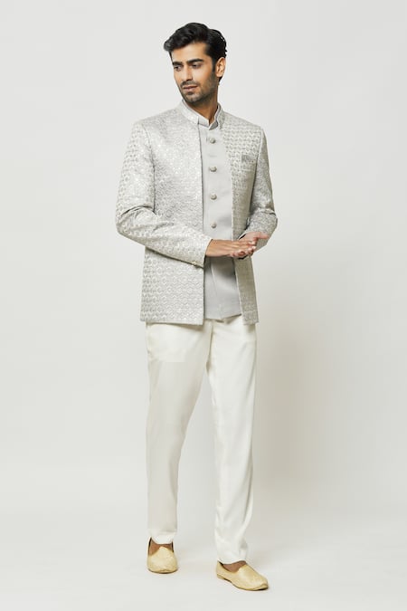 Buy Arihant Rai Sinha Grey Silk Sequins, Embroidery Jodhpuri With Short Kurta Buy_Arihant Rai Sinha_Grey Silk Sequins, Embroidery Jodhpuri With Short Kurta