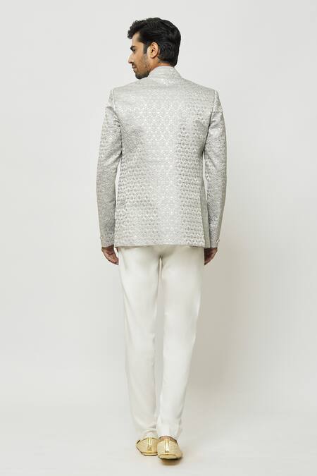 Arihant Rai Sinha Grey Silk Sequins, Embroidery Jodhpuri With Short Kurta Online at Aza Fashions Arihant Rai Sinha_Grey Silk Sequins, Embroidery Jodhpuri With Short Kurta _Online_at_Aza_Fashions