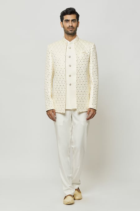 Buy_Arihant Rai Sinha_Cream Silk Sequins, Embroidery Jodhpuri With Short Kurta _Online_at_Aza_Fashions