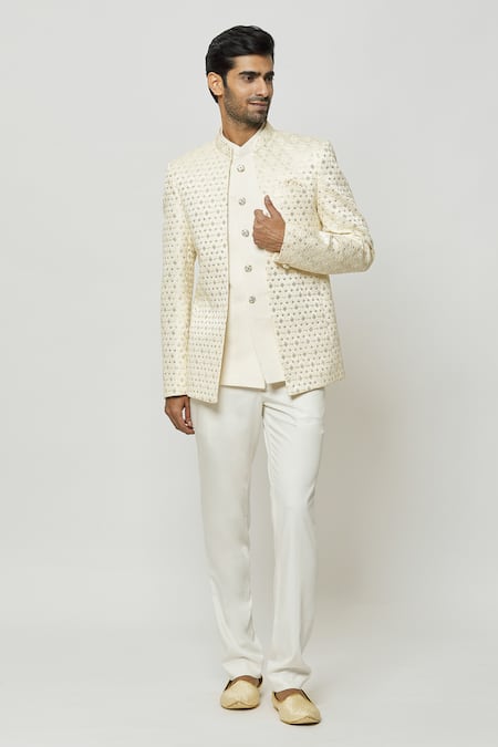 Shop_Arihant Rai Sinha_Cream Silk Sequins, Embroidery Jodhpuri With Short Kurta _Online_at_Aza_Fashions