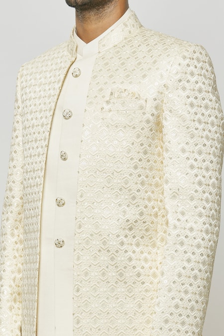 Arihant Rai Sinha_Cream Silk Sequins, Embroidery Jodhpuri With Short Kurta _at_Aza_Fashions