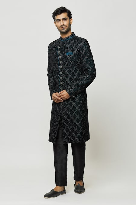 Aryavir Malhotra Thread Work Velvet Sherwani & Pant Set 